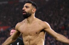 PREMIER LEAGUE : SUNDAY – 24/11/2024  (PHOTO – MO SALAH CELEBRATES SCORING A BRACE BY SHOWING OFF HIS CHISELLED ABS!)