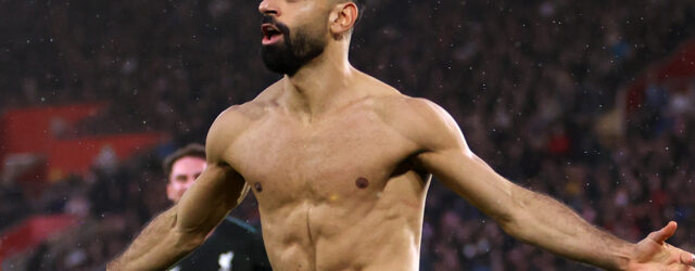 PREMIER LEAGUE : SUNDAY – 24/11/2024  (PHOTO – MO SALAH CELEBRATES SCORING A BRACE BY SHOWING OFF HIS CHISELLED ABS!)