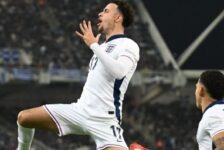 UEFA NATIONS LEAGUE :  THURSDAY 14/11/2024  (PHOTO – CURTIS JONES ‘JUMPS FOR JOY’ AFTER HIS INCREDIBLE DEBUT BACKHEEL!)