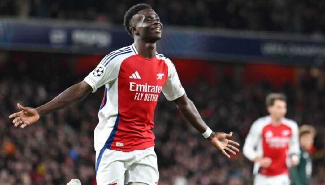 CHAMPIONS LEAGUE : WEDNESDAY – 11/12/2024  (PHOTO – BUKAYO SAKA CELEBRATES SCORING A BRACE FOR ARSENAL!)