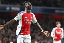 CHAMPIONS LEAGUE : WEDNESDAY – 11/12/2024  (PHOTO – BUKAYO SAKA CELEBRATES SCORING A BRACE FOR ARSENAL!)