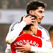 PREMIER LEAGUE : FRIDAY – 27/12/2024   (PHOTO – HAVERTZ AND TROSSARD CELEBRATE)