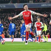 UEFA CHAMPIONS LEAGUE : WEDNESDAY – 22/01/2025  (PHOTO – DECLAN RICE CELEBRATES)