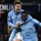 FA CUP THIRD ROUND :  MAN CITY VS SALFORD CITY – SATURDAY (11/01/2025)   (PHOTO – DIVIN MUBAMA AND JAMES MCATEE CELEBRATE)