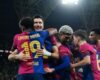 SPANISH SUPER CUP FINAL : SUNDAY – 12/01/2025  (PHOTO – LAMINE YAMAL AND BARCELONA CELEBRATE)