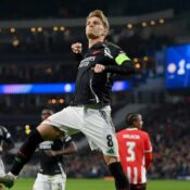 UEFA CHAMPIONS LEAGUE :  PSV EINDHOVEN VS ARSENAL – 04/03/2025  (PHOTO – MARTIN ODEGAARD CELEBRATES)