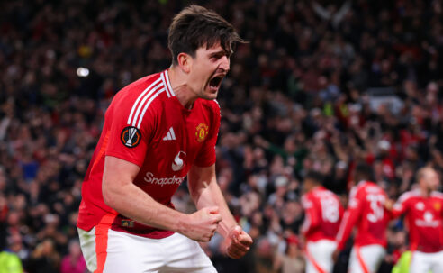 UEFA EUROPA LEAGUE : MANCHESTER UNITED VS LYON – 17/04/2025  (PHOTO – HARRY MAGUIRE CELEBRATES)