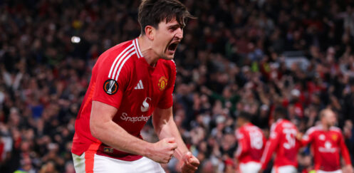 UEFA EUROPA LEAGUE : MANCHESTER UNITED VS LYON – 17/04/2025  (PHOTO – HARRY MAGUIRE CELEBRATES)