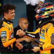 OSCAR PIASTRI WINS THE BAHRAIN GRAND PRIX 2025  (PHOTO – LANDO NORRIS CONGRATULATES OSCAR PIASTRI)