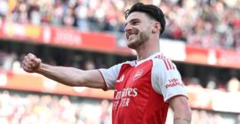PREMIER LEAGUE : SUNDAY – 18/05/2025  (PHOTO – DECLAN RICE CELEBRATES)