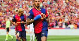 LA LIGA : BARCELONA VS REAL MADRID – 11/05/2025  (PHOTO – RAPHINHA CELEBRATES)