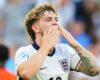 EUROPEAN UNDER-21 SEMI-FINAL:  ENGLAND U21’s vs NETHERLANDS U21’s – 25/06/2025  (PHOTO – HARVEY ELLIOTT CELEBRATES)