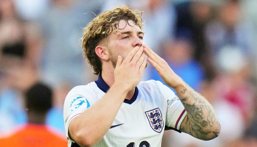 EUROPEAN UNDER-21 SEMI-FINAL:  ENGLAND U21’s vs NETHERLANDS U21’s – 25/06/2025  (PHOTO – HARVEY ELLIOTT CELEBRATES)