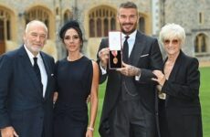 DAVID BECKHAM SPEAKS OF HIS PRIDE AFTER BEING KNIGHTED BY KING CHARLES ON 04/11/2025 (PHOTO – SIR DAVID, LADY VICTORIA & DAVID’S PARENTS TED AND SANDRA)
