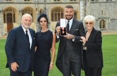 DAVID BECKHAM SPEAKS OF HIS PRIDE AFTER BEING KNIGHTED BY KING CHARLES ON 04/11/2025 (PHOTO – SIR DAVID, LADY VICTORIA & DAVID’S PARENTS TED AND SANDRA)