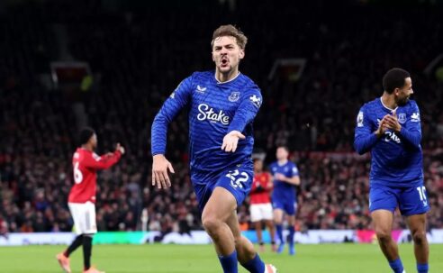 PREMIER LEAGUE : MAN UNITED VS EVERTON – 24/11/2025  (PHOTO – KIERNAN DEWSBURY-HALL CELEBRATES)