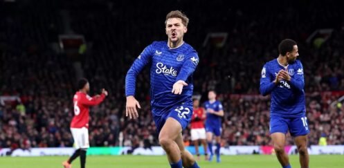 PREMIER LEAGUE : MAN UNITED VS EVERTON – 24/11/2025  (PHOTO – KIERNAN DEWSBURY-HALL CELEBRATES)