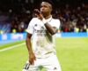 CHAMPIONS LEAGUE KNOCKOUT PLAY-OFFS :  WEDNESDAY – 25/02/2026 (PHOTO – VINICIUS JUNIOR ‘DOES A LITTLE DANCE’ TO CELEBRATE SCORING WINNER FOR REAL MADRID!)