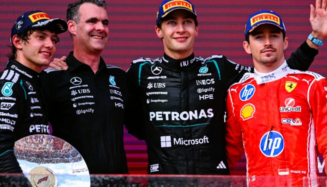 GEORGE RUSSELL WINS THE AUSTRALIAN GRAND PRIX WITH MERCEDES TEAM-MATE ANTONELLI SECOND AGAIN AND CHARLES LECLERC THIRD (PICTURED)