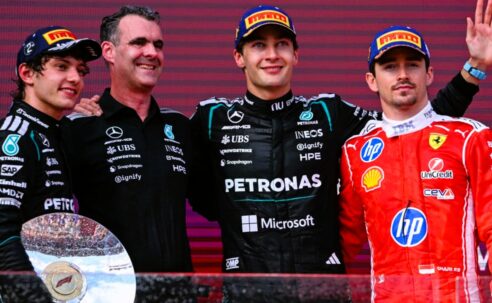 GEORGE RUSSELL WINS THE AUSTRALIAN GRAND PRIX WITH MERCEDES TEAM-MATE ANTONELLI SECOND AGAIN AND CHARLES LECLERC THIRD (PICTURED)