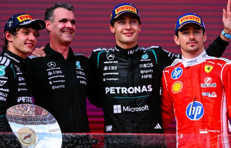 GEORGE RUSSELL WINS THE AUSTRALIAN GRAND PRIX WITH MERCEDES TEAM-MATE ANTONELLI SECOND AGAIN AND CHARLES LECLERC THIRD (PICTURED)