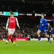 PREMIER LEAGUE : 14/03/2026  (PHOTO – MAX DOWMAN SCORES FOR ARSENAL)
