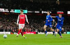 PREMIER LEAGUE : 14/03/2026  (PHOTO – MAX DOWMAN SCORES FOR ARSENAL)