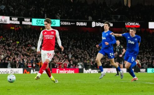 PREMIER LEAGUE : 14/03/2026  (PHOTO – MAX DOWMAN SCORES FOR ARSENAL)