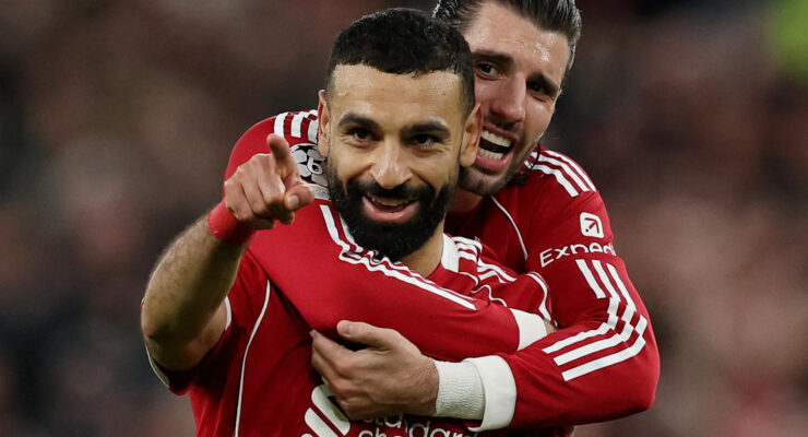 CHAMPIONS LEAGUE :  18/03/2026  (PHOTO – MO SALAH CELEBRATES SCORING HIS 50TH CHAMPIONS LEAGUE GOAL!)