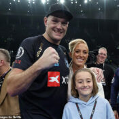 TYSON FURY WINS MATCH AGAINST ARSLANBEK MAKHMUDOV  (PHOTO – TYSON FURY CELEBRATES WITH HIS FAMILY)