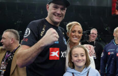 TYSON FURY WINS MATCH AGAINST ARSLANBEK MAKHMUDOV  (PHOTO – TYSON FURY CELEBRATES WITH HIS FAMILY)