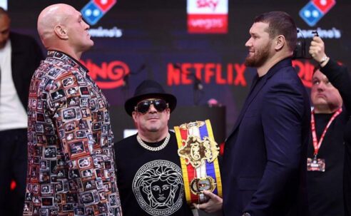 TYSON FURY AND ARSLANBEK MAKHMUDOV FACE OFF BEFORE TOMORROW’S FIGHT!