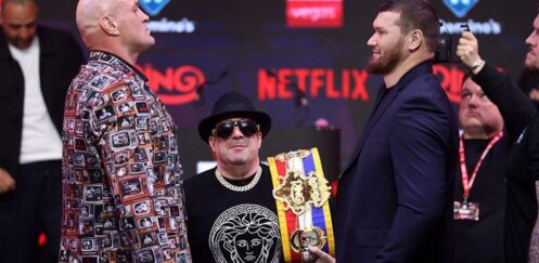TYSON FURY AND ARSLANBEK MAKHMUDOV FACE OFF BEFORE TOMORROW’S FIGHT!