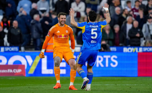 FA CUP QUARTER FINAL : WEST HAM UNITED VS LEEDS UNITED – 05/04/2026 (PHOTO – LUCAS PERRI AND PASCAL STRUIJK CELEBRATE AFTER PENALTY SHOOT-OUT)