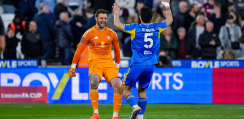 FA CUP QUARTER FINAL : WEST HAM UNITED VS LEEDS UNITED – 05/04/2026 (PHOTO – LUCAS PERRI AND PASCAL STRUIJK CELEBRATE AFTER PENALTY SHOOT-OUT)