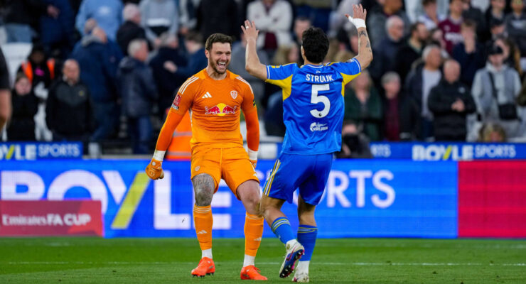 FA CUP QUARTER FINAL : WEST HAM UNITED VS LEEDS UNITED – 05/04/2026 (PHOTO – LUCAS PERRI AND PASCAL STRUIJK CELEBRATE AFTER PENALTY SHOOT-OUT)