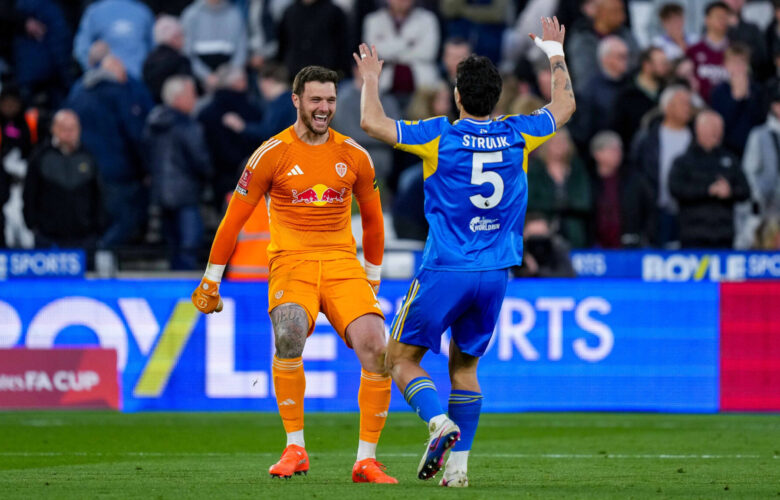 FA CUP QUARTER FINAL : WEST HAM UNITED VS LEEDS UNITED – 05/04/2026 (PHOTO – LUCAS PERRI AND PASCAL STRUIJK CELEBRATE AFTER PENALTY SHOOT-OUT)