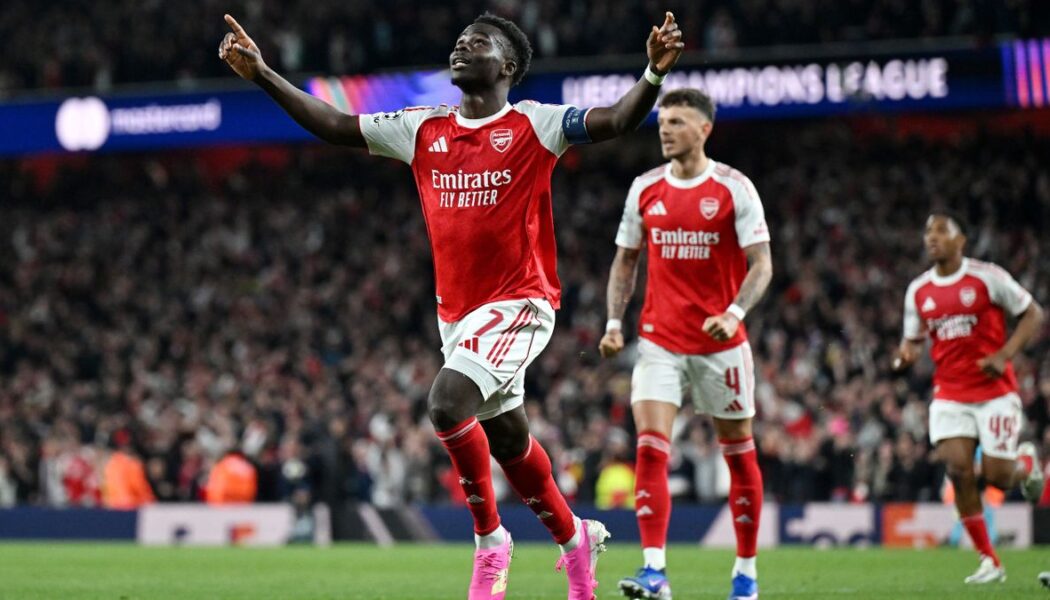 CHAMPIONS LEAGUE SEMI-FINAL : ARSENAL VS ATLETICO MADRID – 05/05/2026 (PHOTO – BUKAYO SAKA CELEBRATES)
