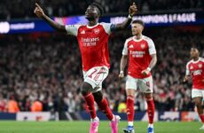 CHAMPIONS LEAGUE SEMI-FINAL : ARSENAL VS ATLETICO MADRID – 05/05/2026 (PHOTO – BUKAYO SAKA CELEBRATES)