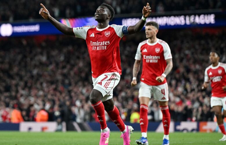 CHAMPIONS LEAGUE SEMI-FINAL : ARSENAL VS ATLETICO MADRID – 05/05/2026 (PHOTO – BUKAYO SAKA CELEBRATES)