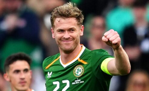 INTERNATIONAL FRIENDLY : REPUBLIC OF IRELAND VS QATAR – 28/05/2026  (PHOTO – NATHAN COLLINS CELEBRATES)