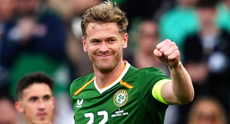 INTERNATIONAL FRIENDLY : REPUBLIC OF IRELAND VS QATAR – 28/05/2026  (PHOTO – NATHAN COLLINS CELEBRATES)