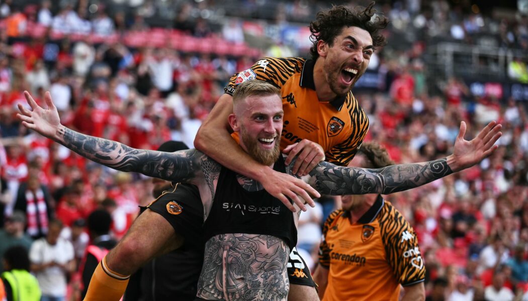 CHAMPIONSHIP PROMOTION PLAY-OFFS:  HULL CITY VS MIDDLESBROUGH  (PHOTO – OLI MCBURNIE CELEBRATES)