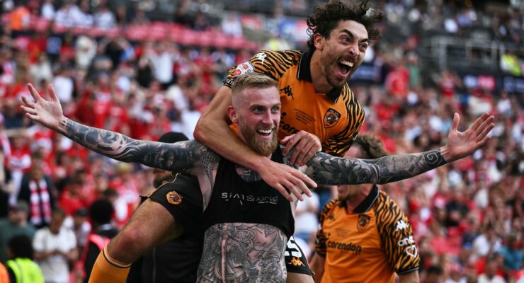 CHAMPION PROMOTION PLAY-OFFS:  HULL CITY VS MIDDLESBROUGH  (PHOTO – OLI MCBURNIE CELEBRATES)