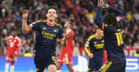 UEFA CHAMPIONS LEAGUE : WEDNESDAY – 22/10/2026  (PHOTO – DECLAN RICE CELEBRATES)