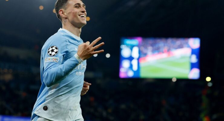 UEFA CHAMPIONS LEAGUE : TUESDAY – 20/10/2026 (PHOTO – PHIL FODEN CELEBRATES SCORING A HAT-TRICK FOR MAN CITY)